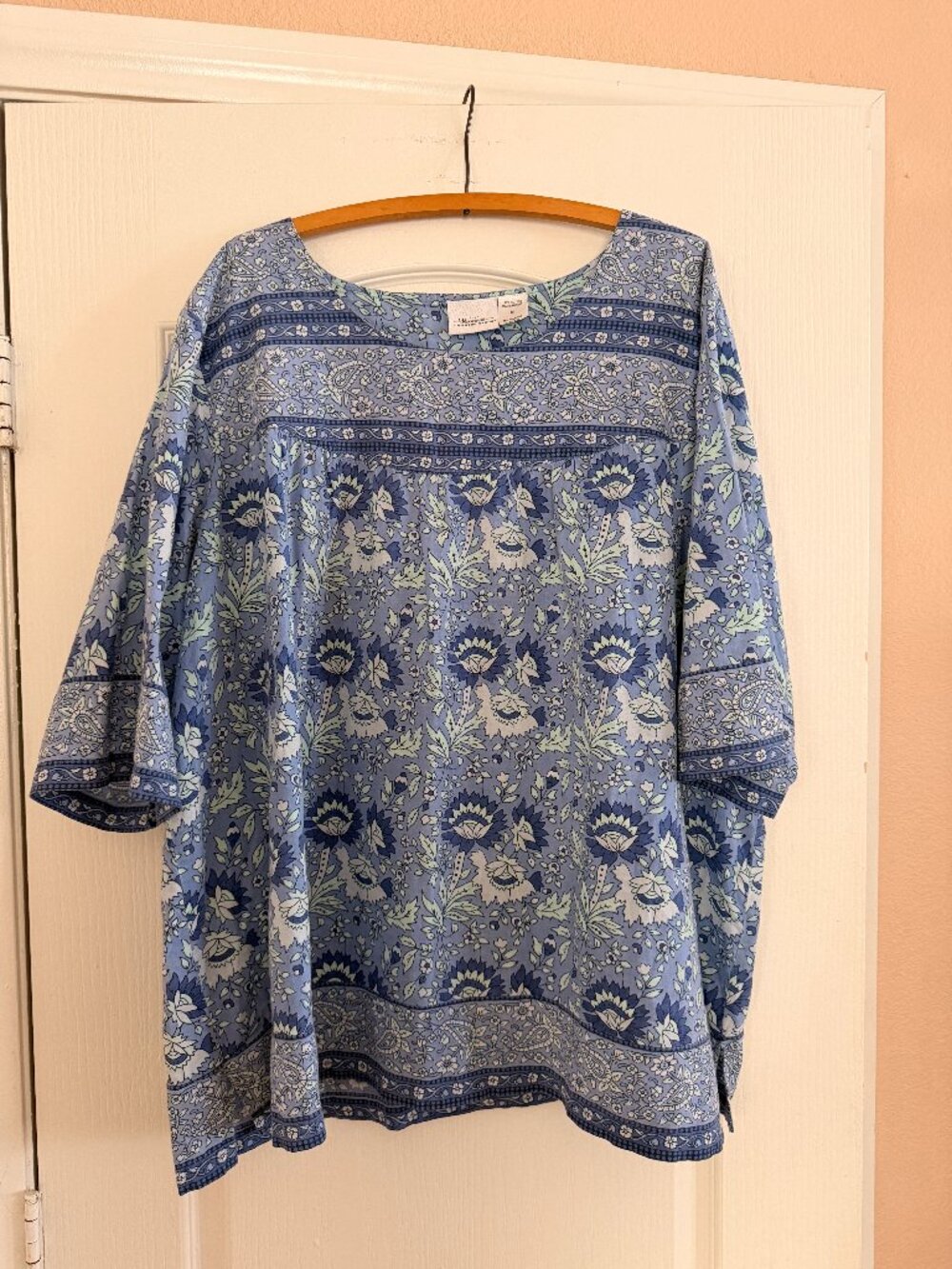 The Vermont Country Store 3/4 Length Sleeve Peasant Top - Size 3X